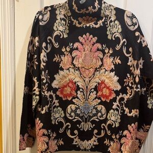 MULTI COLORED SWEATER PAISLEY PRINT ON A BLACK BACKGROUND MOCK TURTLENECK XXL